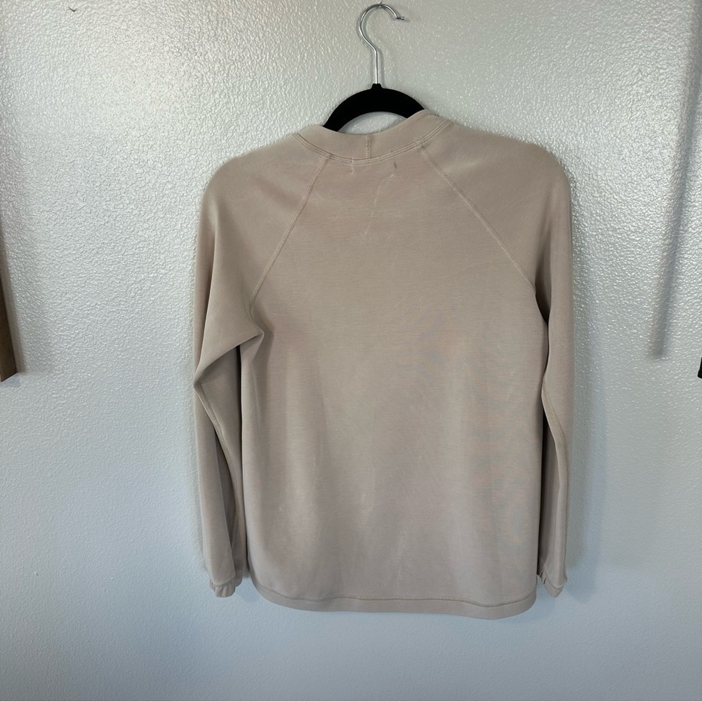 NUX Sleek Sweat Modal Ultra Soft Relaxed Fit Sweatshirt High-Low Hem in Tan, S - Picture 6 of 6